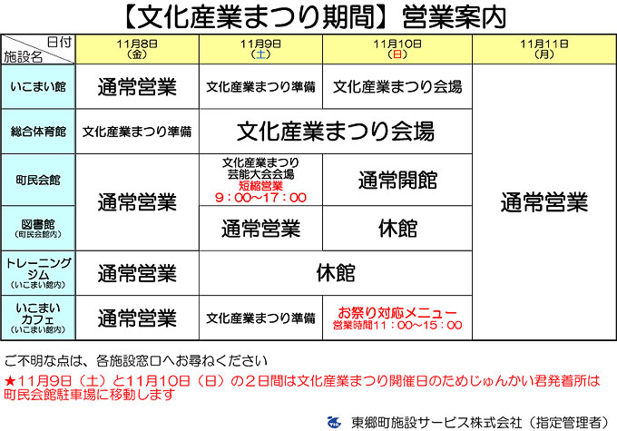 2019年文化産業まつり期間営業案内